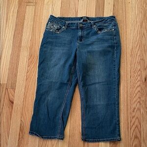 Y2K Earl Cropped Jeans Women 16P Blue Embellished Straight Leg Western Cowgirl